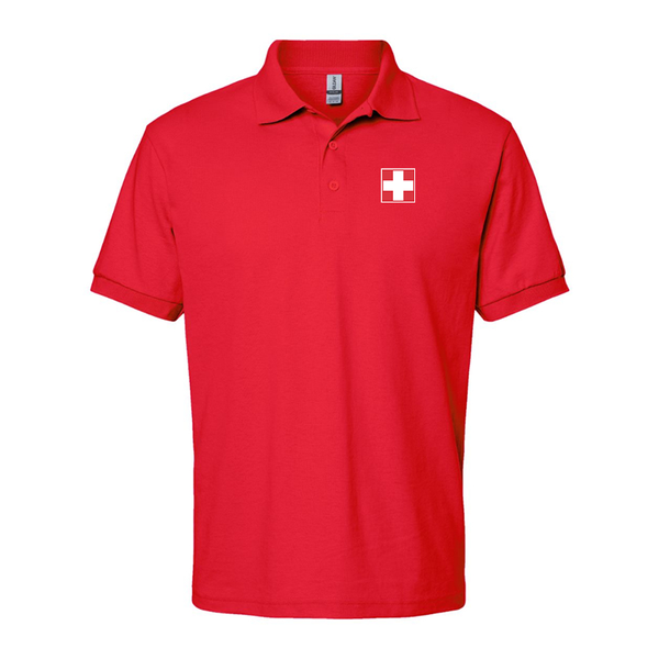 Men's Switzerland National Football Soccer Team Gildan Dry Blend Jersey Polo
