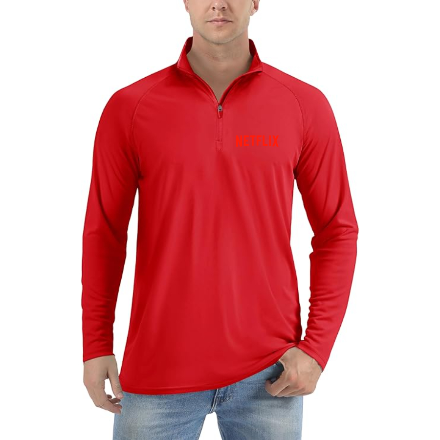 Men’s Netflix Movie Show -  Lightweight Quarter-Zip Athletic Shirt – Long Sleeve Polyester Wear