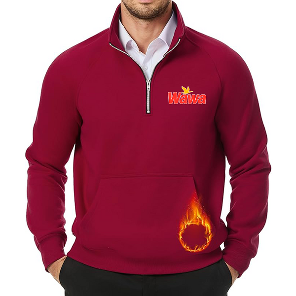 Men's  Wawa Gas Station JMIERR Quarter Zip Pullover Heavy Sweatshirts Warm Fleece Sweatshirt Polo Shirt with Pockets