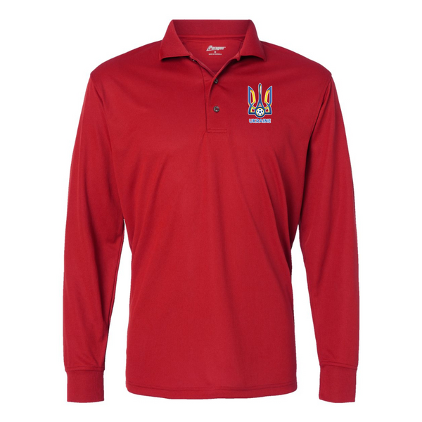 Men's  Ukraine National Football Soccer Team Paragon Prescott Long Sleeve Polo