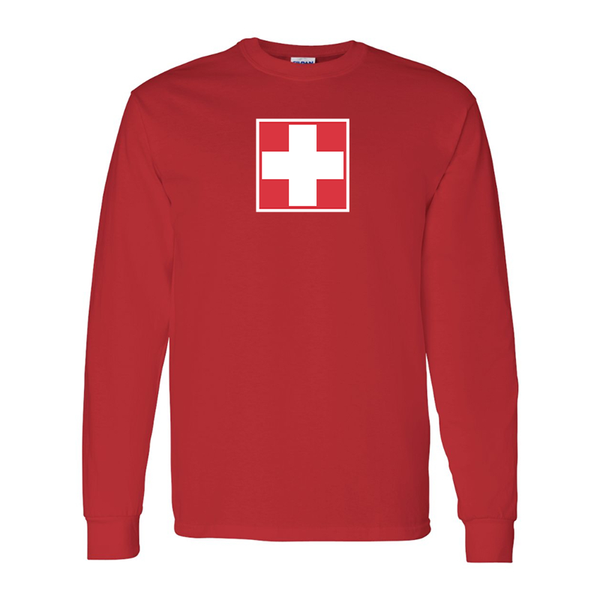Men's Switzerland National Football Soccer Team Gildan Heavy Cotton Long Sleeve T-Shirt