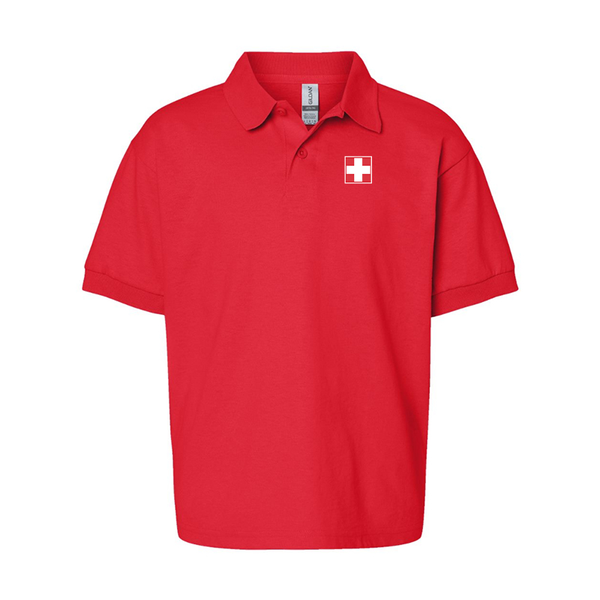 Youth  Switzerland National Football Soccer Team Gildan Dry Blend Jersey Polo
