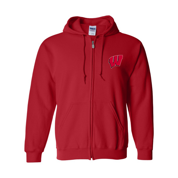 Men's Wisconsin Badgers Gildan  Heavy Blend Full Zip Hooded Sweatshirt