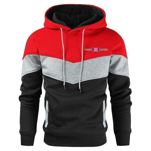 Men's Baskin-Rоbbins   Novelty Color Block Pullover Fleece Hoodie Long Sleeve Casual