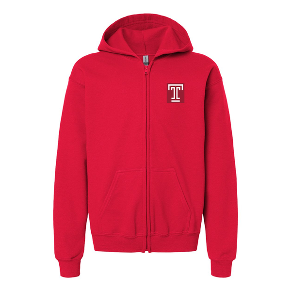 Gildan Heavy Blend Youth Temple Owls Full Zip Hooded Sweatshirt