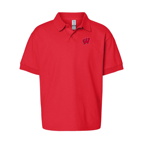 Youth  Wisconsin Badgers Gildan Dry Blend Jersey Polo