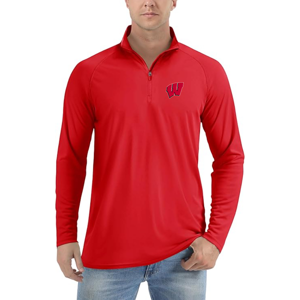 Men's  Wisconsin Badgers  Lightweight Quarter-Zip Athletic Shirt Long Sleeve Performance