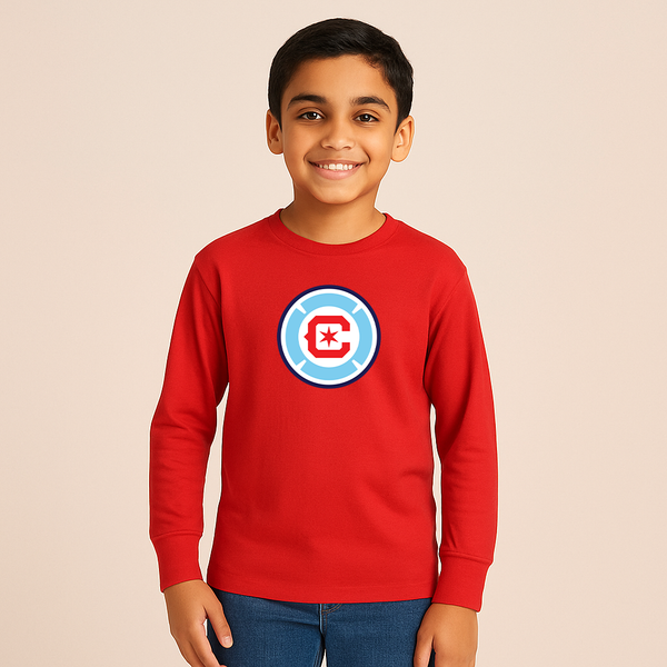 Youth Kids Chicago Fire Soccer Long Sleeve T-Shirt