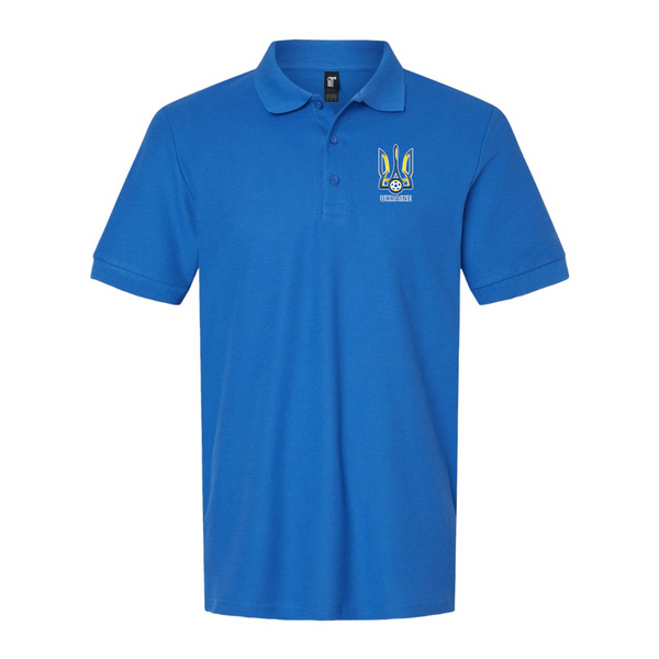 Men's Ukraine National Football Soccer Team Gildan Hammer Pique Polo