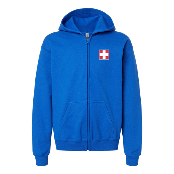 Gildan Heavy Blend Youth  Switzerland National Football Soccer Team  Full Zip Hooded Sweatshirt