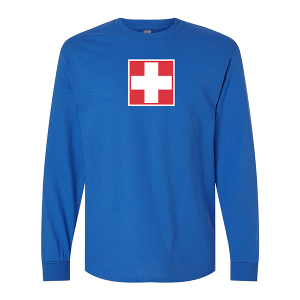 Men's Switzerland National Football Soccer Team Gildan Heavy Cotton Long Sleeve T-Shirt