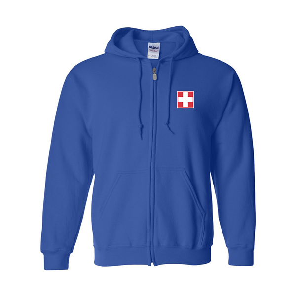 Men's Switzerland National Football Soccer Team Gildan  Heavy Blend Full Zip Hooded Sweatshirt