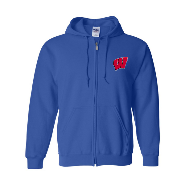 Men's Wisconsin Badgers Gildan  Heavy Blend Full Zip Hooded Sweatshirt
