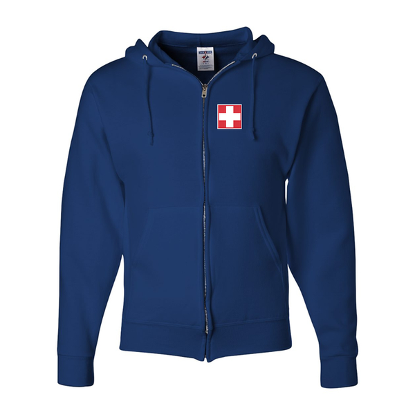 Men's Switzerland National Football Soccer Team JERZEES NuBlend Full-Zip Hooded Sweatshirt