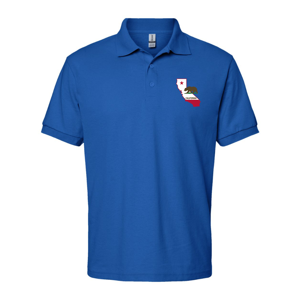 Men's California Bear Map Dry Blend Jersey Polo - Blue