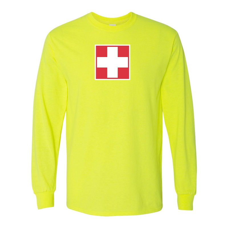 Men's Switzerland National Football Soccer Team Gildan Heavy Cotton Long Sleeve T-Shirt