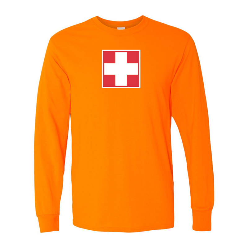 Men's Switzerland National Football Soccer Team Gildan Heavy Cotton Long Sleeve T-Shirt