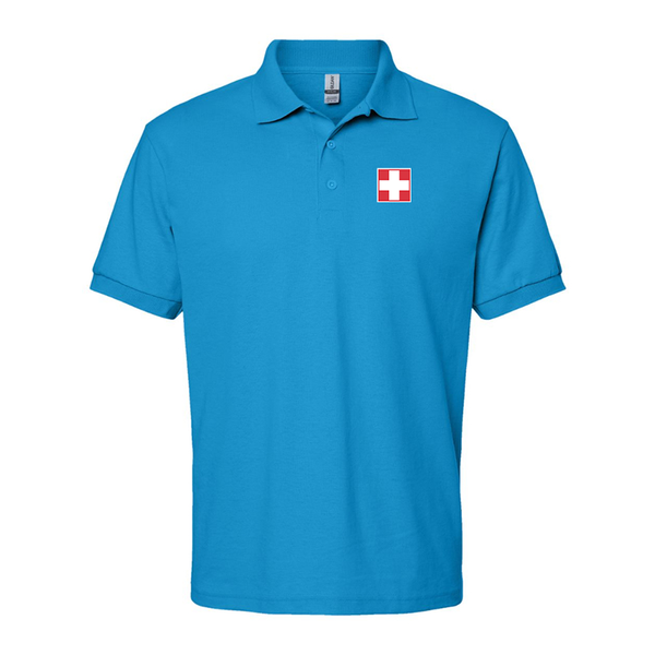 Men's Switzerland National Football Soccer Team Gildan Dry Blend Jersey Polo