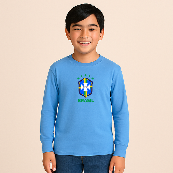 Youth Kids Brasil National Soccer Team Long Sleeve T-Shirt