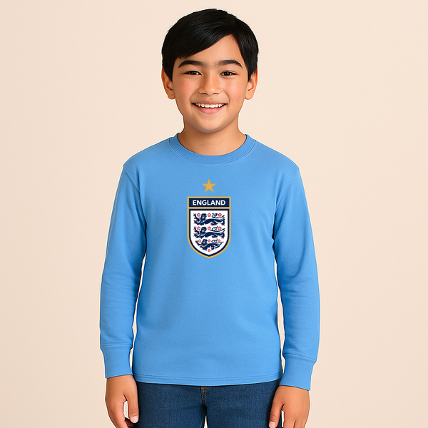 Youth Kids England National Soccer Team Long Sleeve T-Shirt