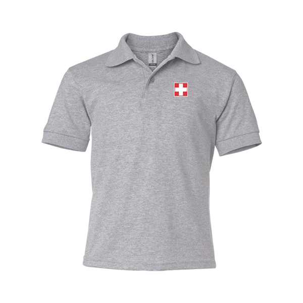 Youth  Switzerland National Football Soccer Team Gildan Dry Blend Jersey Polo