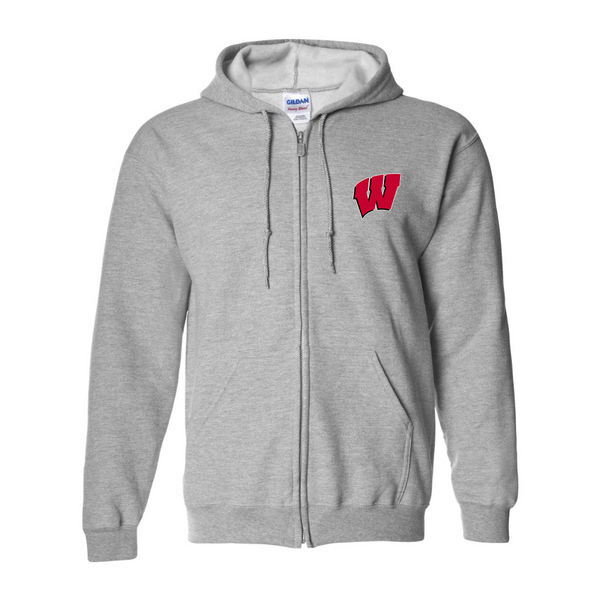 Men's Wisconsin Badgers Gildan  Heavy Blend Full Zip Hooded Sweatshirt