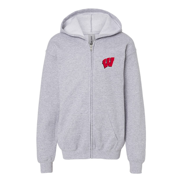Gildan Heavy Blend Youth Wisconsin Badgers Full Zip Hooded Sweatshirt