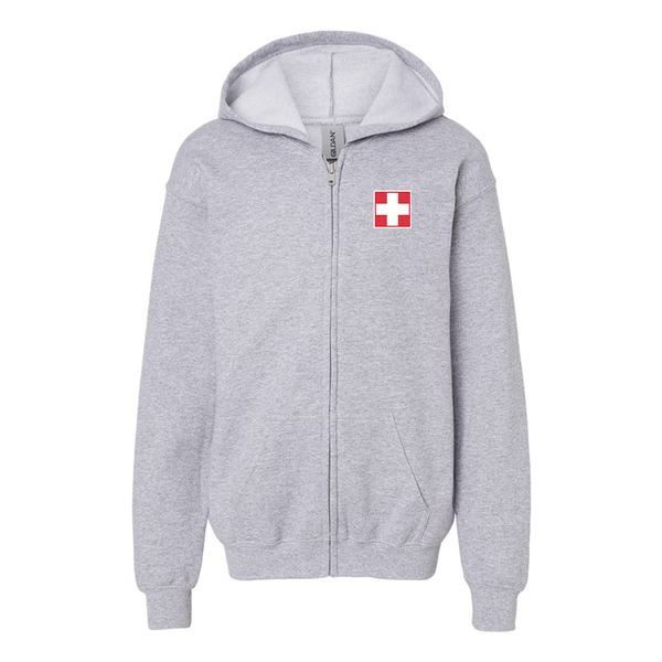 Gildan Heavy Blend Youth  Switzerland National Football Soccer Team  Full Zip Hooded Sweatshirt