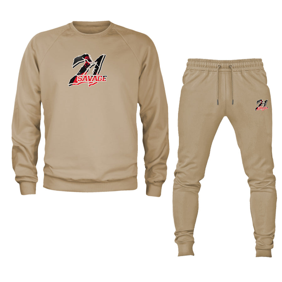 Men's 21 Savage Music Logo Crewneck Sweatshirt Joggers Suit