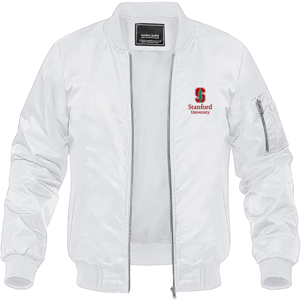 Men's Stanford University Logo Lightweight Bomber Jacket Windbreaker Softshell Varsity Jacket Coat