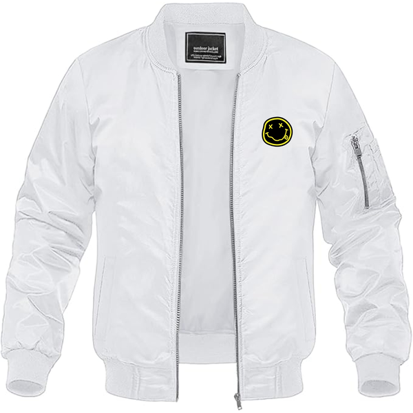 Men's Nirvana Yellow and Black Face Lightweight Bomber Jacket Windbreaker Softshell Varsity Jacket Coat