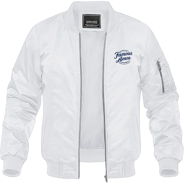 Men's Famous Amos Logo Lightweight Bomber Jacket Windbreaker Softshell Varsity Jacket Coat