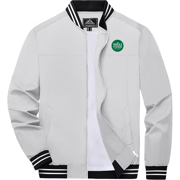 Men's  Whole Foods Market Lightweight Zip-Up Bomber Jacket  Ribbed Collar and Cuffs Outerwear