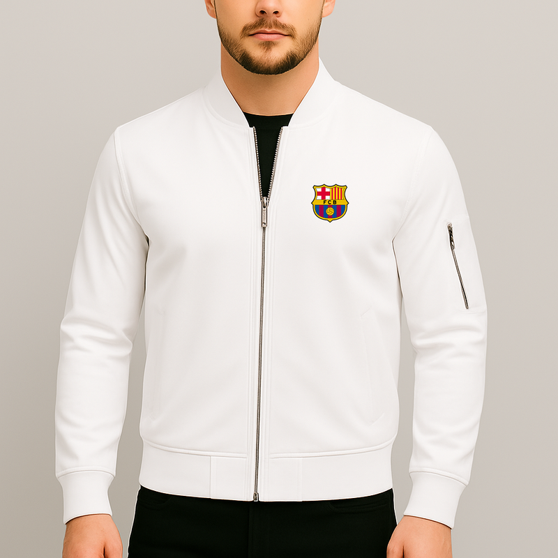 Men's F.C. Barcelona Soccer Lightweight Bomber Jacket Windbreaker Softshell Varsity Jacket Coat