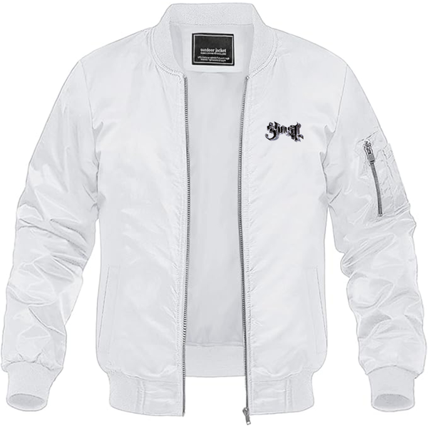 Men's Ghost Logo Lightweight Bomber Jacket Windbreaker Softshell Varsity Jacket Coat