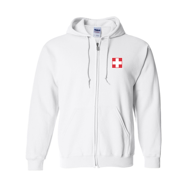 Men's Switzerland National Football Soccer Team Gildan  Heavy Blend Full Zip Hooded Sweatshirt