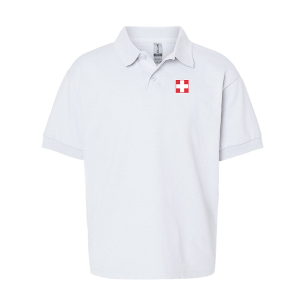 Youth  Switzerland National Football Soccer Team Gildan Dry Blend Jersey Polo