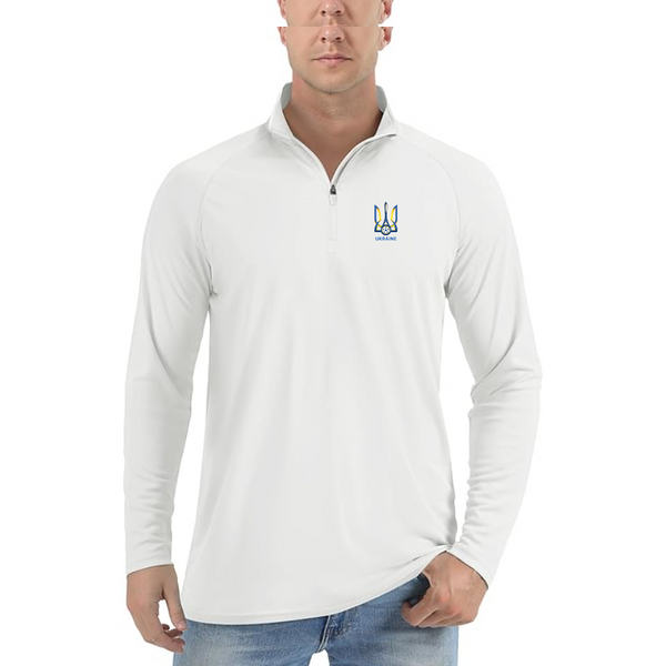 Men's Ukraine National Football Soccer Team  Lightweight Quarter-Zip Athletic Shirt Long Sleeve Performance