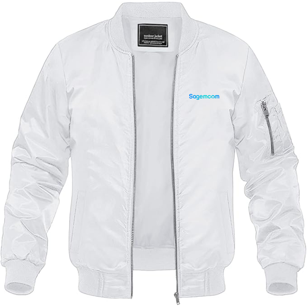 Men's Sagemcom Logo  Lightweight Bomber Jacket Windbreaker Softshell Varsity Jacket Coat