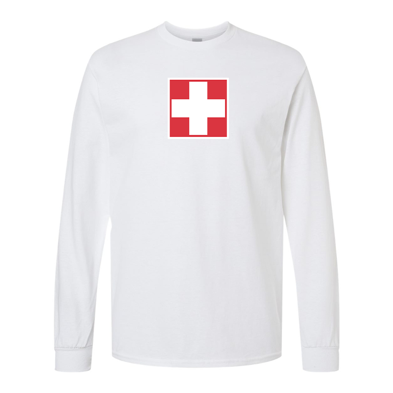 Men's Switzerland National Football Soccer Team Gildan Heavy Cotton Long Sleeve T-Shirt
