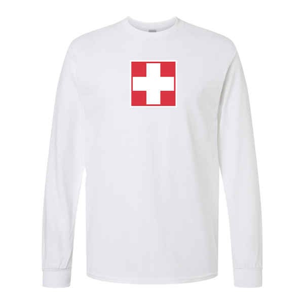 Men's Switzerland National Football Soccer Team Gildan Heavy Cotton Long Sleeve T-Shirt