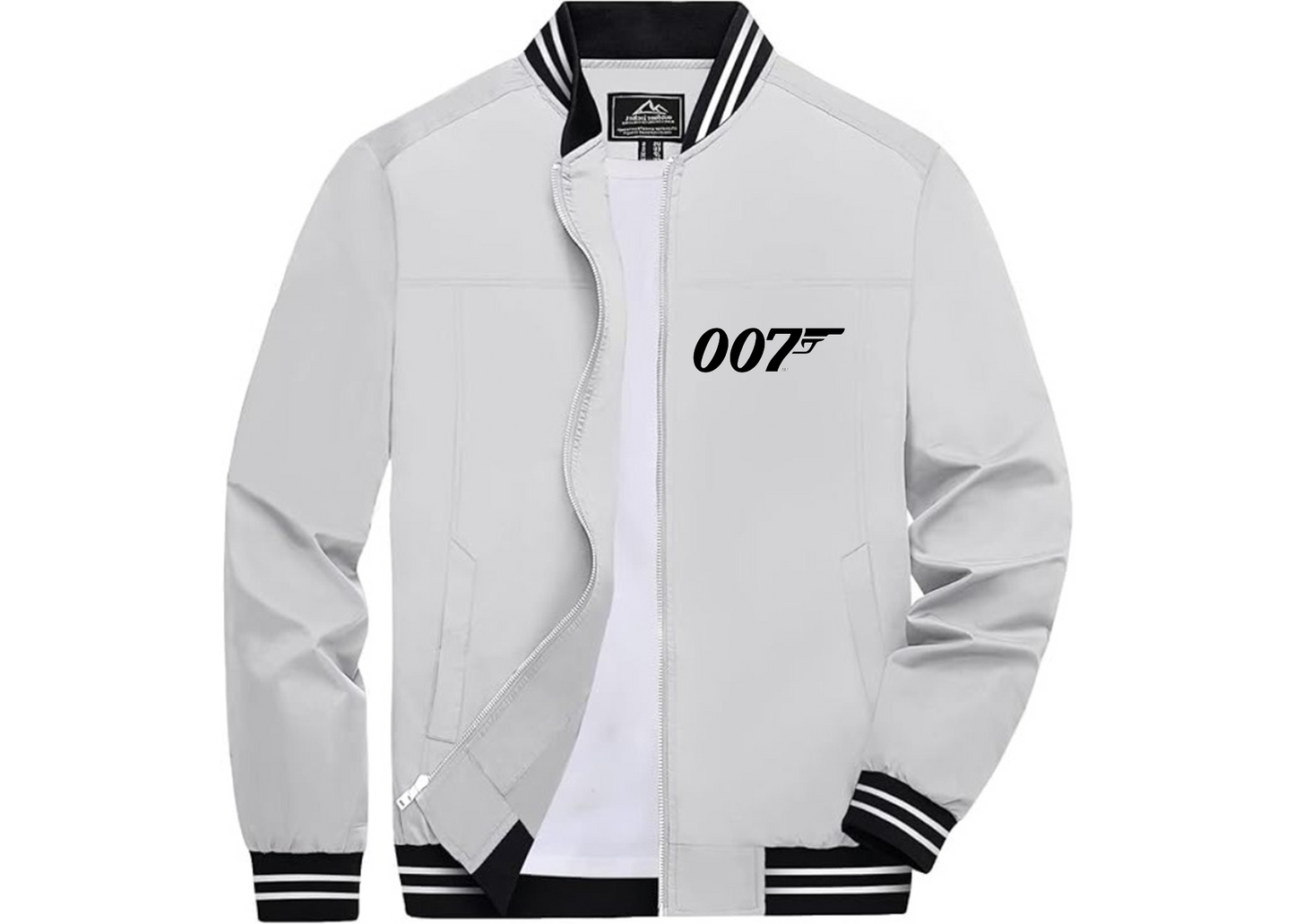 Men’s 007 James Bond Movie Lightweight Zip-Up Bomber Jacket with Ribbed Collar and Cuffs - Versatile Casual Outerwear