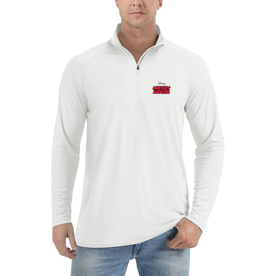 Men’s Mickey Mouse Disney Cartoon -  Lightweight Quarter-Zip Athletic Shirt – Long Sleeve Polyester Wear