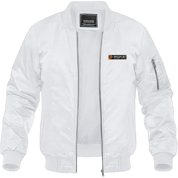 Men's Passport Logo Lightweight Bomber Jacket Windbreaker Softshell Varsity Jacket Coat