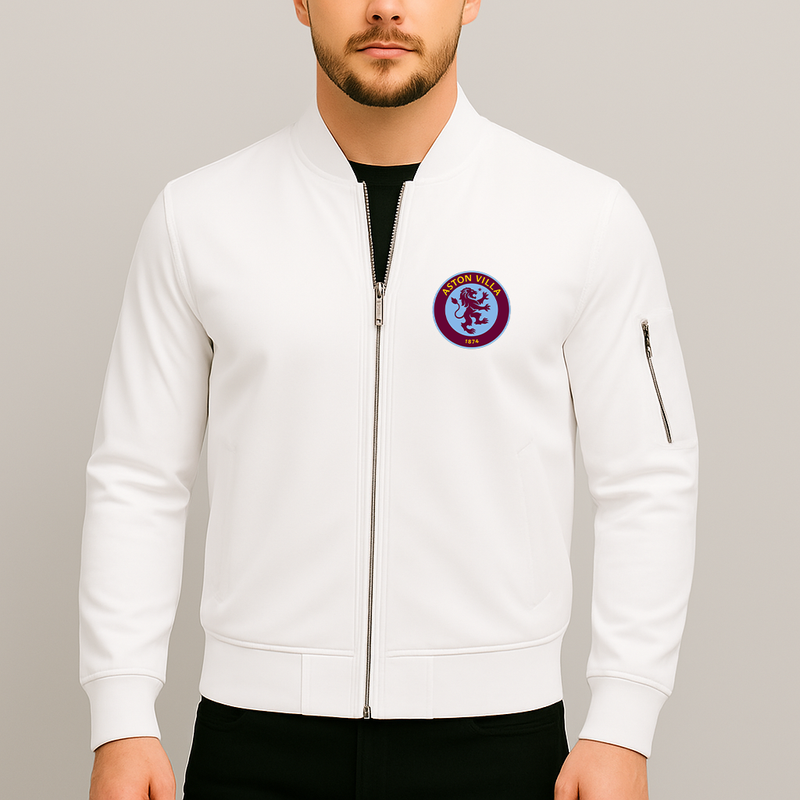 Men's Aston Villa FC Lightweight Bomber Jacket Windbreaker Softshell Varsity Jacket Coat