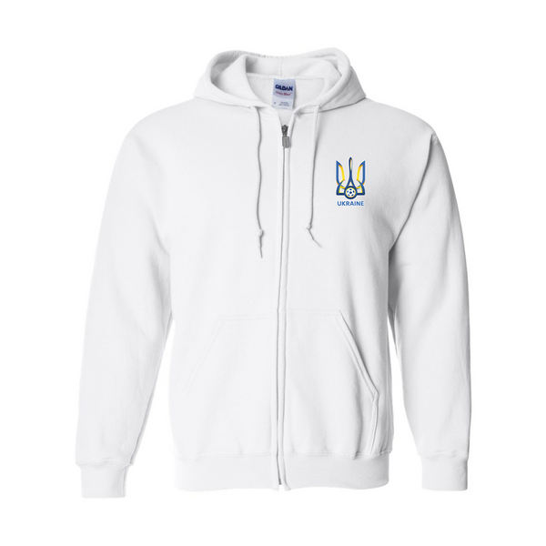Men's Ukraine National Football Soccer Team Gildan  Heavy Blend Full Zip Hooded Sweatshirt