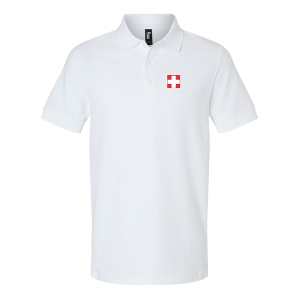 Men's Switzerland National Football Soccer Team  Gildan Hammer Pique Polo