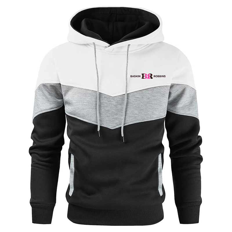 Men's Baskin-Rоbbins   Novelty Color Block Pullover Fleece Hoodie Long Sleeve Casual