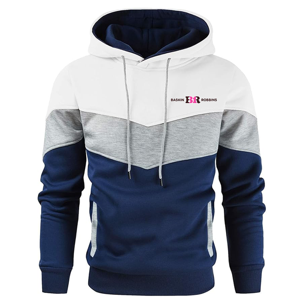 Men's Baskin-Rоbbins   Novelty Color Block Pullover Fleece Hoodie Long Sleeve Casual