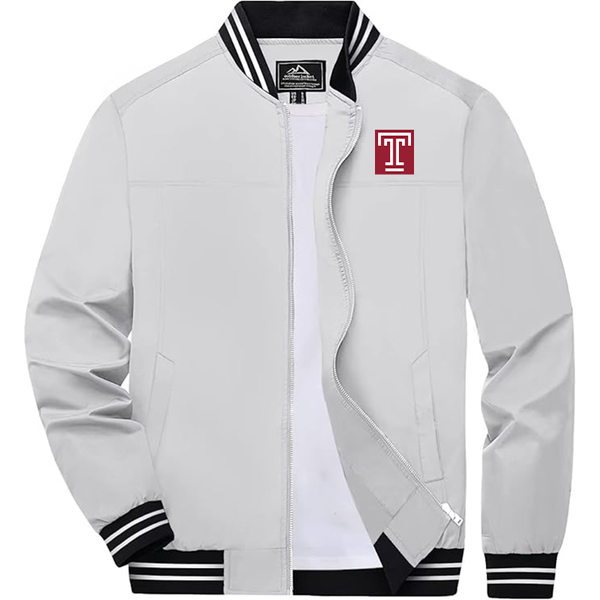 Men's  Temple Owls Zip-Up Bomber Jacket Ribbed Collar and Cuffs Outerwear